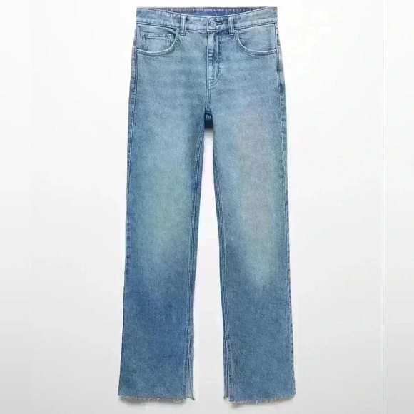NWT MANGO Medium-rise Straight Jeans With Slits - Picture 1 of 7